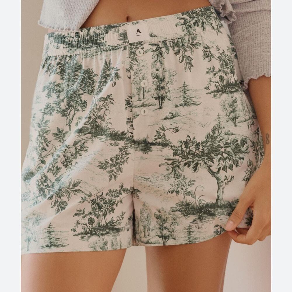 NWT by Anthropologie The Wren Green and White Horse Holly Print Boxer Shorts XL